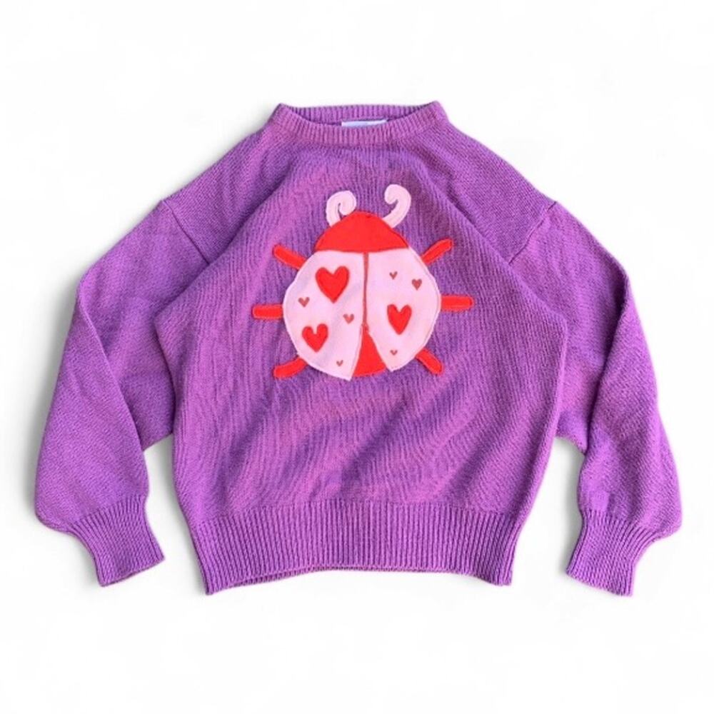 Custom Upcycled Purple Love Bug Sweater Patchwork Ladybug M One of a Kind